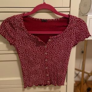 Brandy Melville Zelly Ruffle Top Red with White